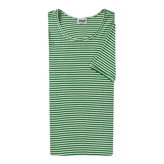 101 Short Sleeve Fine Stripe Green/Ecru